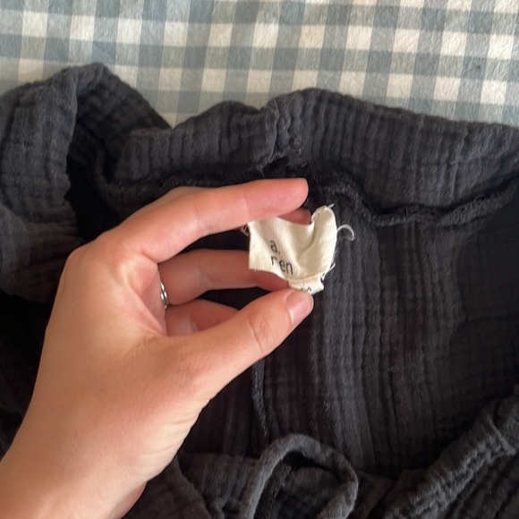 Black cotton gauze long wide leg crinkle cotton pant - Picture 5 of 6